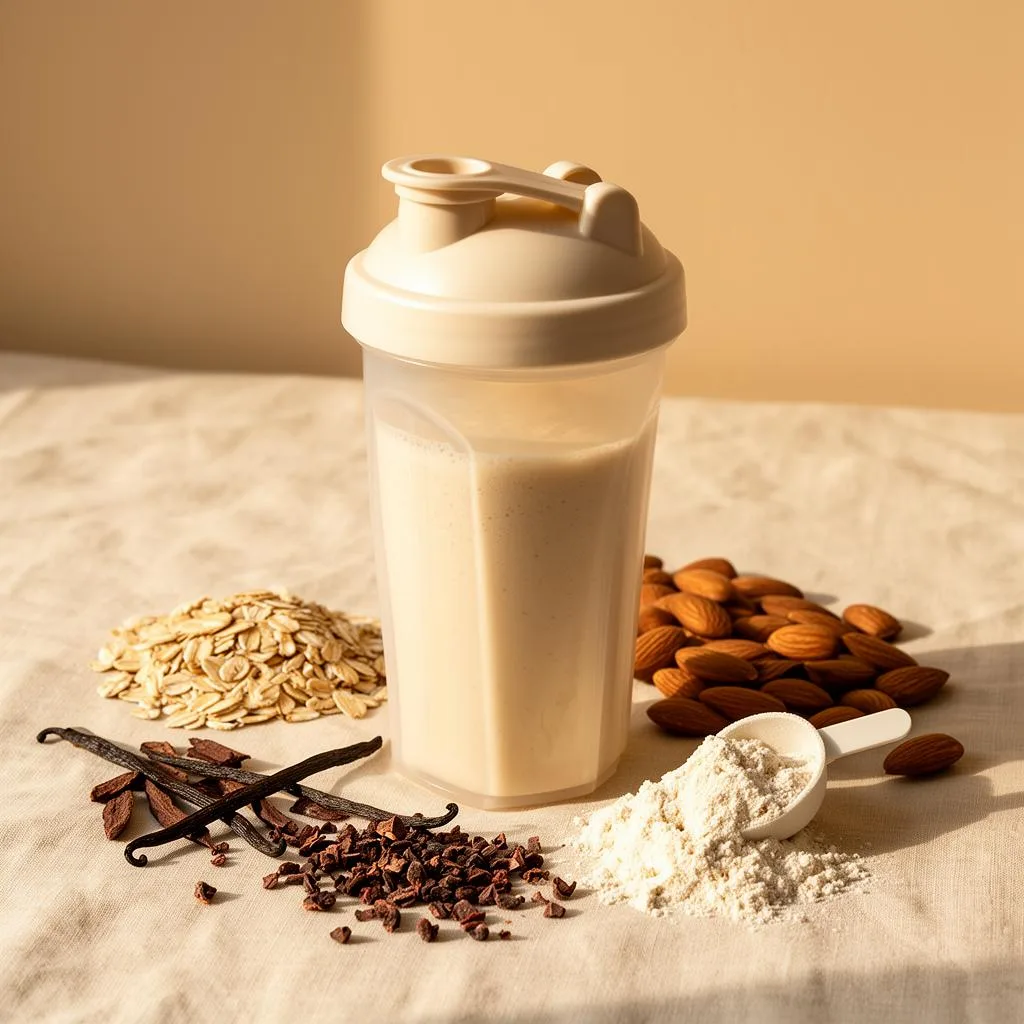 Shaker et ingrédients Oryn autour d'une whey